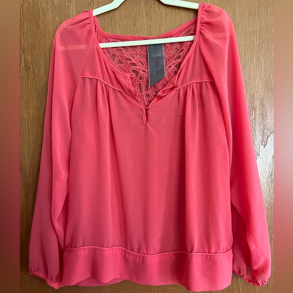 Sheer long sleeve coral top